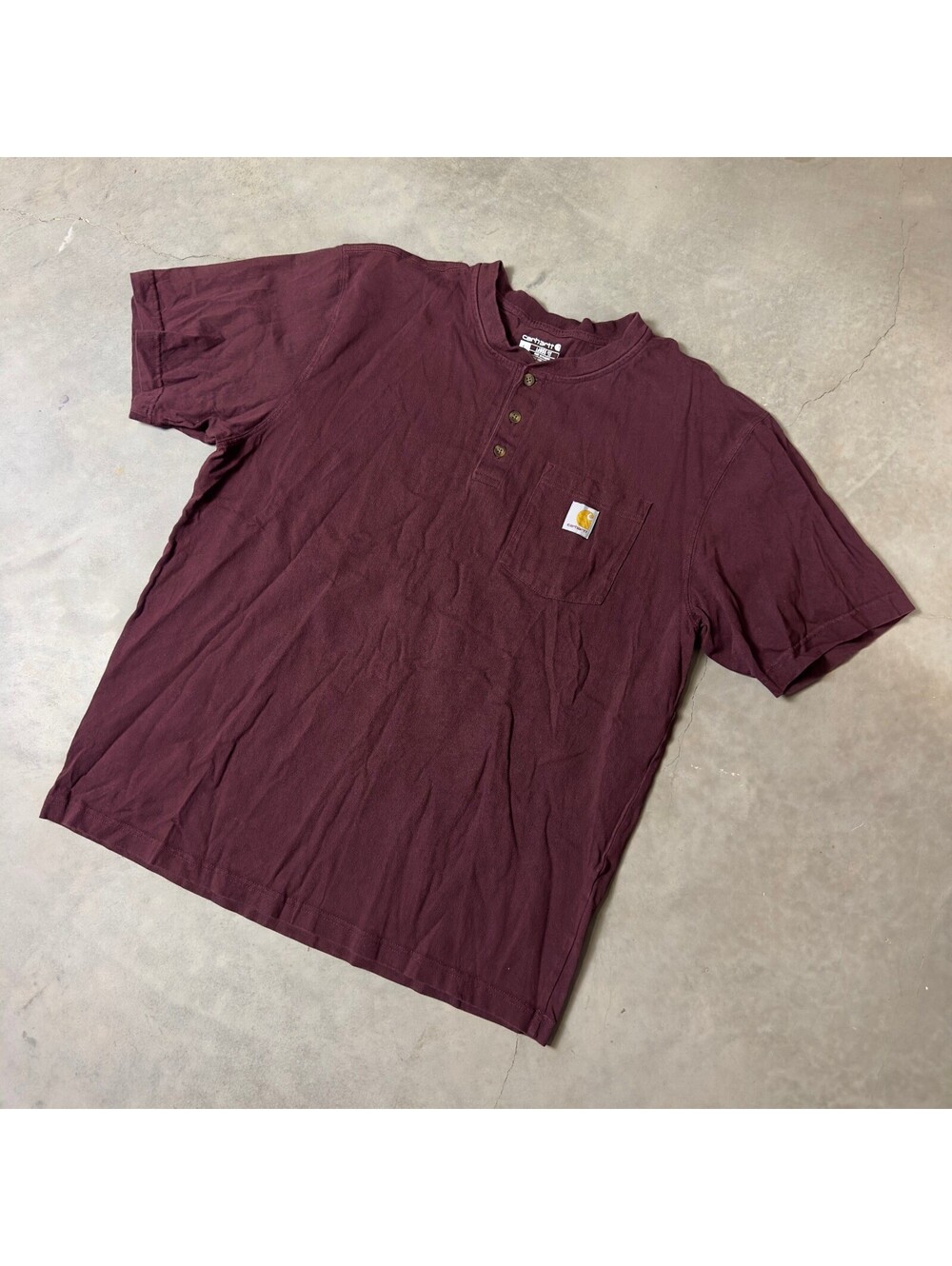 Carhartt Henley Pocket T Shirt Mens L Maroon Loose Workwear